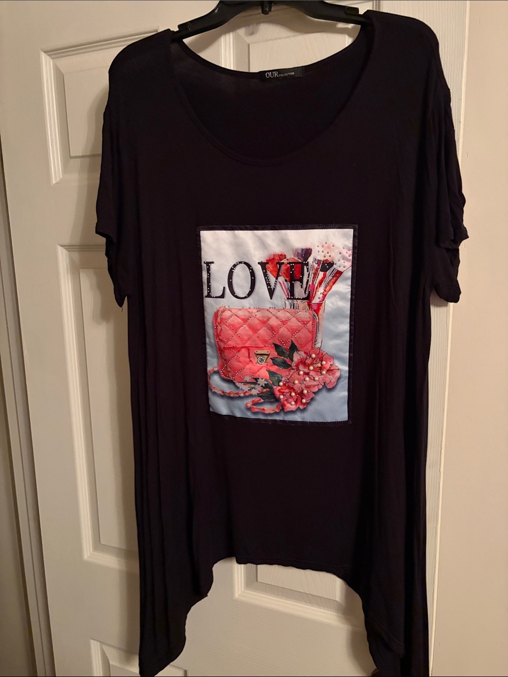 OUR Black Short-Sleeve Tee with Coral Graphic Patch